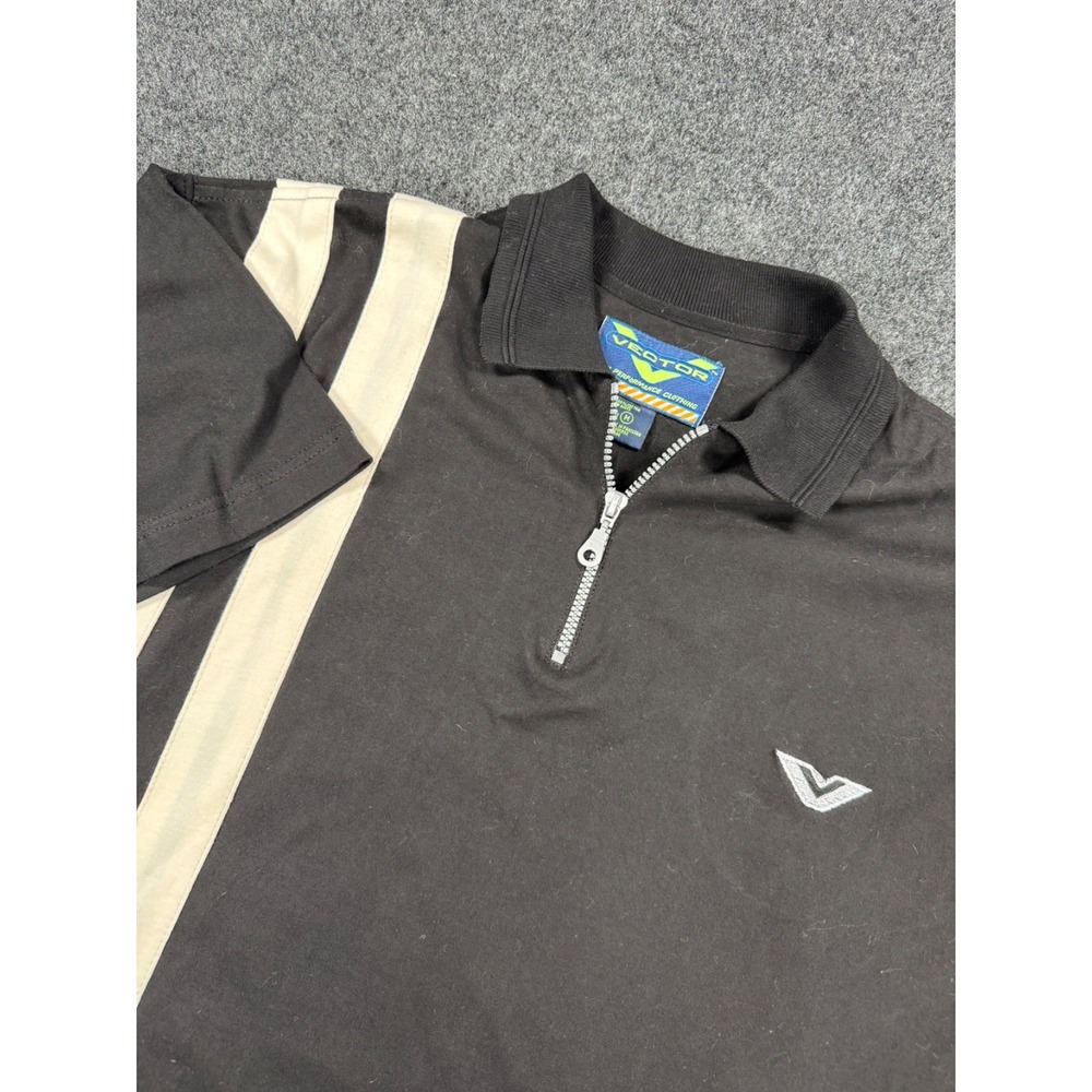 VTG Vector High Performance 1/4 Zip Polo Shirt Black Stripe 90s Mens Medium